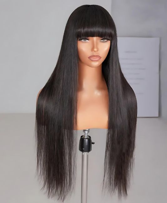 Black human hair wigs with bangs