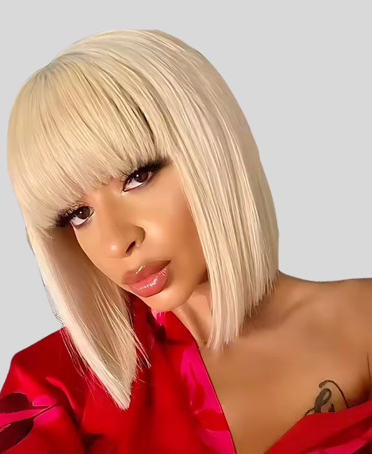 Blonde bob wig with bangs human hair