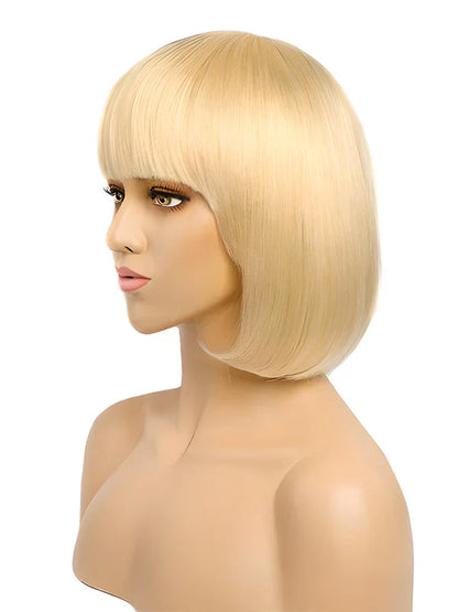 Blonde bob wig with bangs human hair