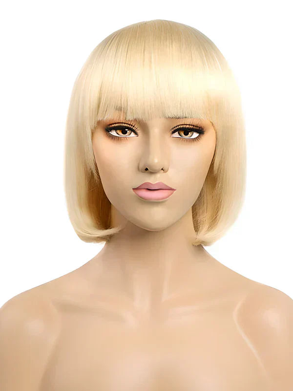 Blonde bob wig with bangs human hair