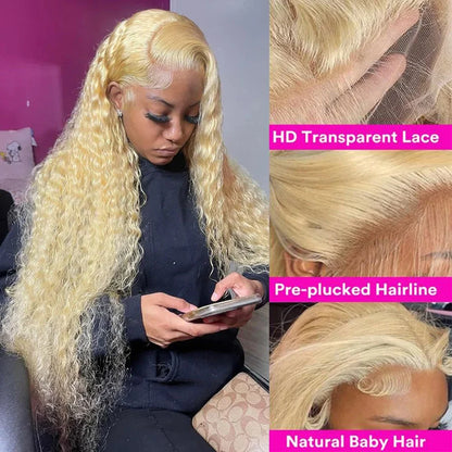 Blonde curly wig human hair