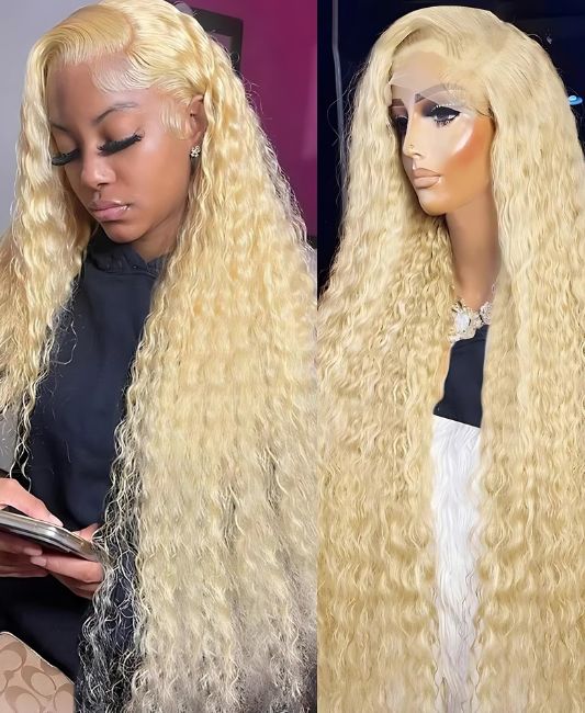 Blonde curly wig human hair