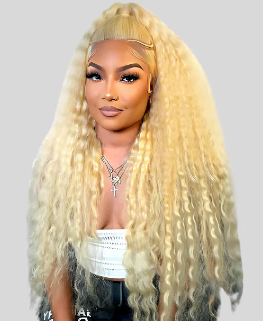 Blonde curly wig human hair