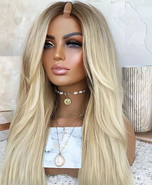 Blonde u part wig human hair