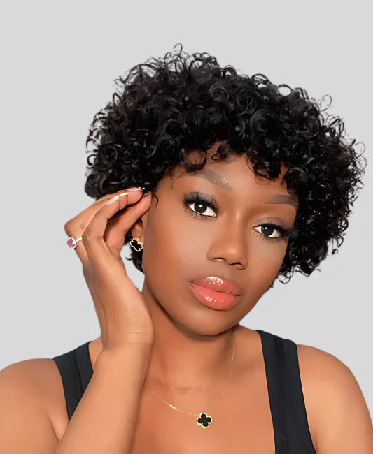 Curly wig with bangs human hair