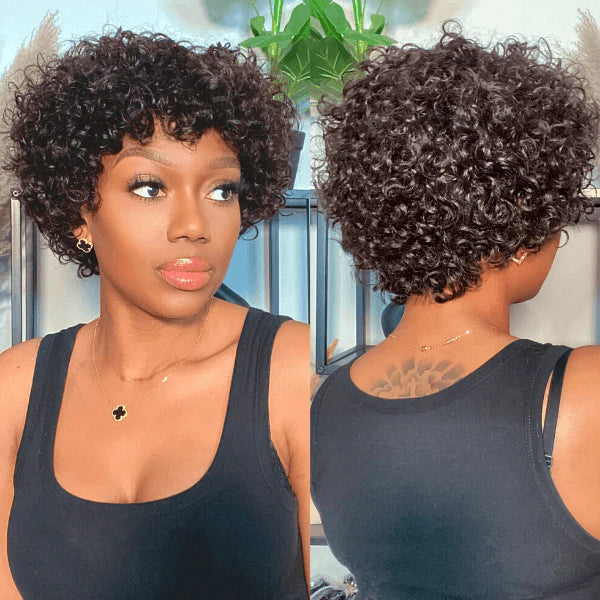 Curly wig with bangs human hair