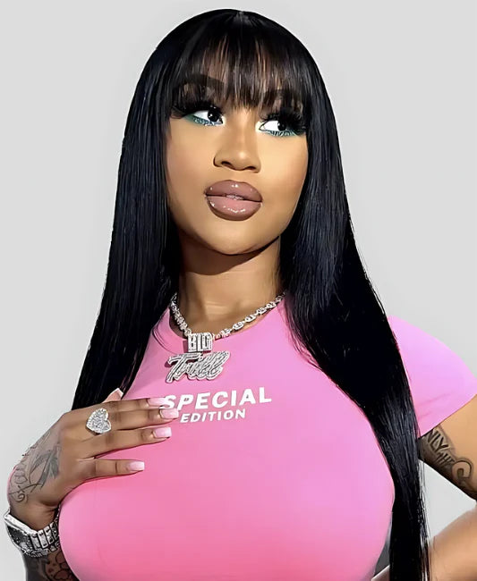 Human hair lace front wigs with bangs