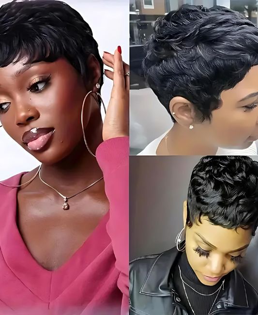 Human hair pixie cut wigs for black women