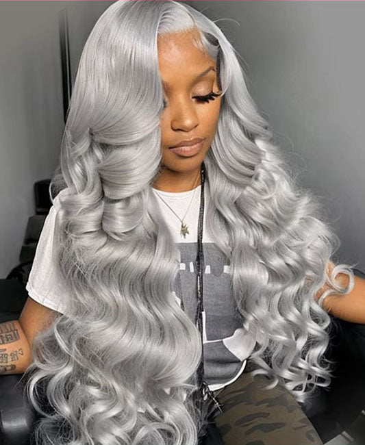 Human hair sis wigs lace front gray