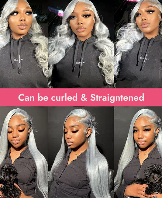 Human hair sis wigs lace front gray