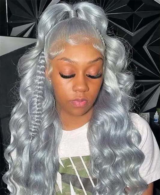 Human hair sis wigs lace front gray