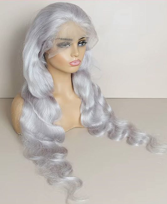 Human hair sis wigs lace front gray