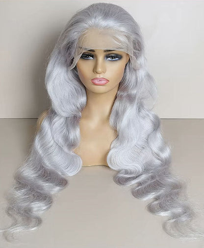 Human hair sis wigs lace front gray