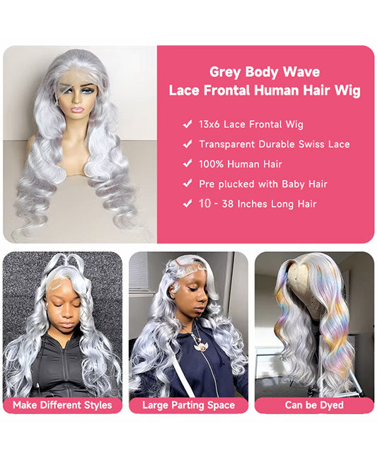 Human hair sis wigs lace front gray