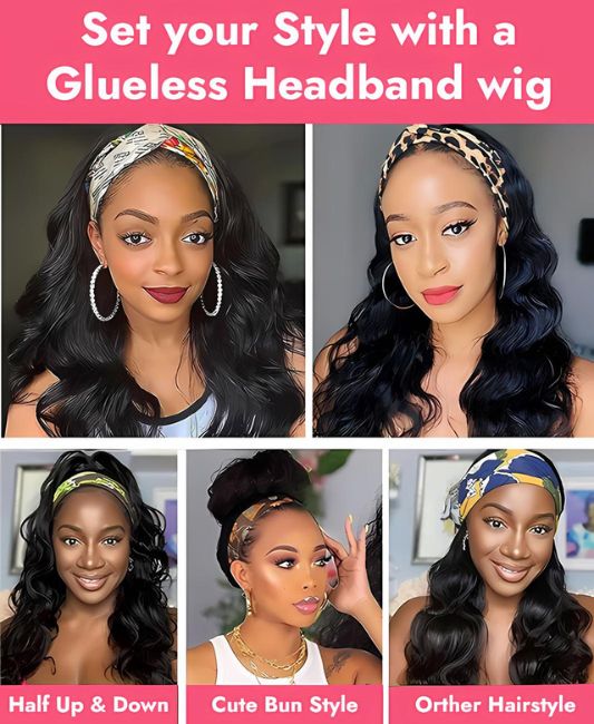 Human hair wigs with headbands