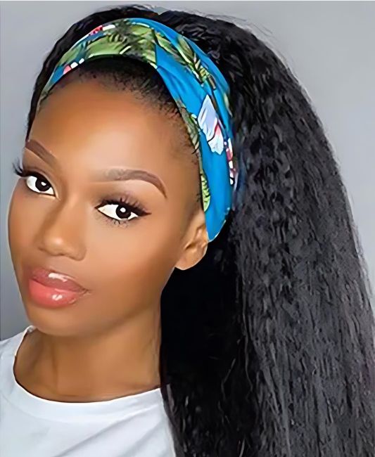 Kinky straight human hair headband wig