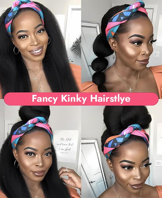 Kinky straight human hair headband wig