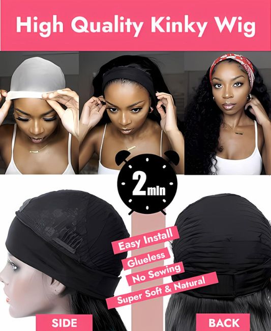 Kinky straight human hair headband wig