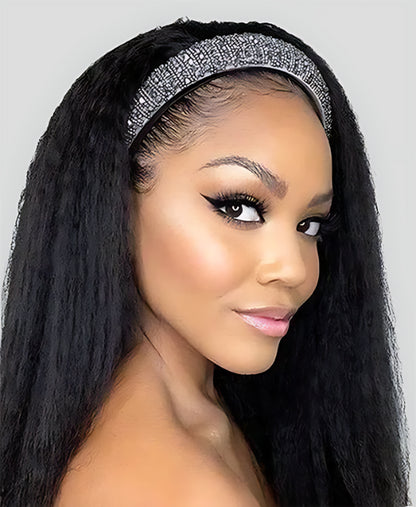 Kinky straight human hair headband wig