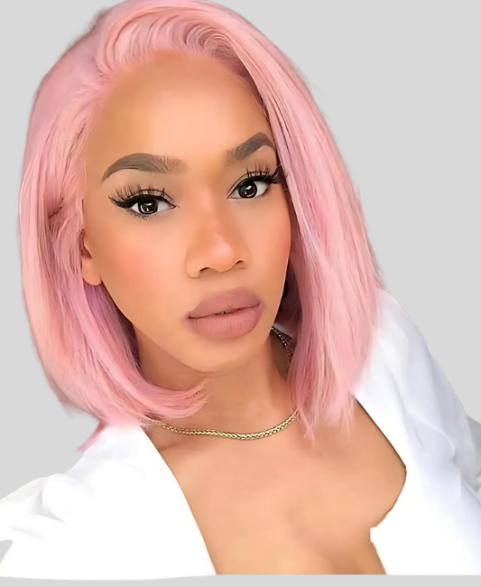 Pink bob wig human hair