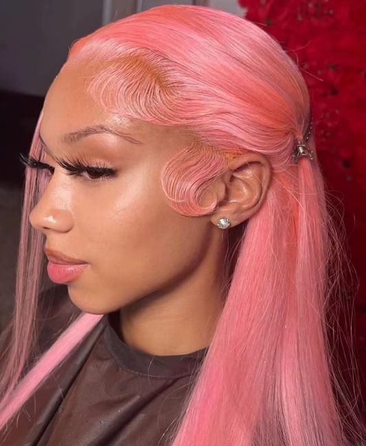 Pink lace front wig human hair