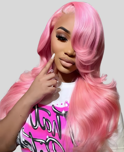 Pink lace front wig human hair