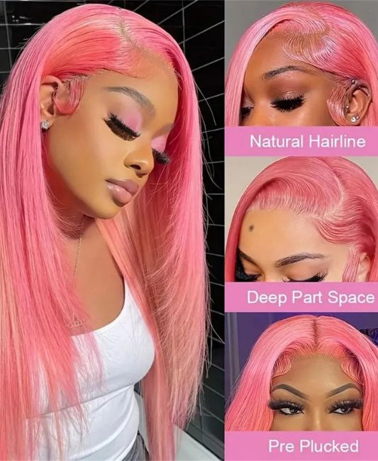 Pink lace front wig human hair