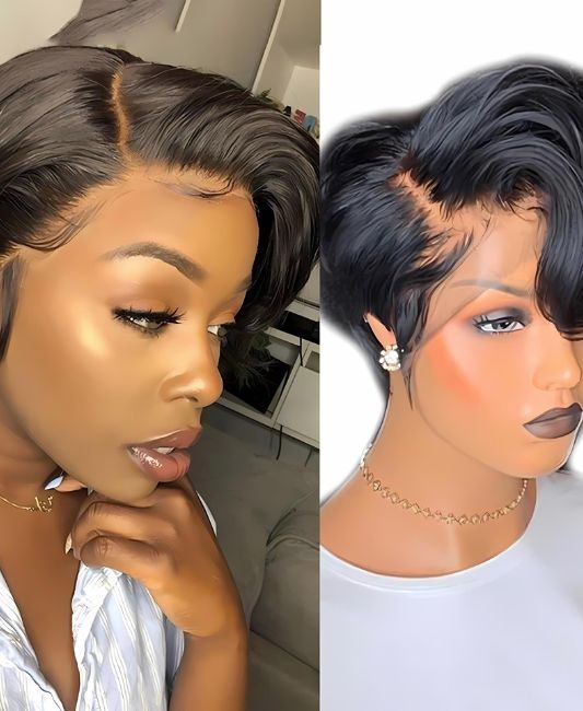 Pixie cut lace front wigs human hair