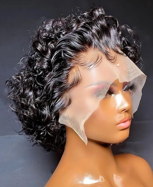 Short curly pixie human hair wigs