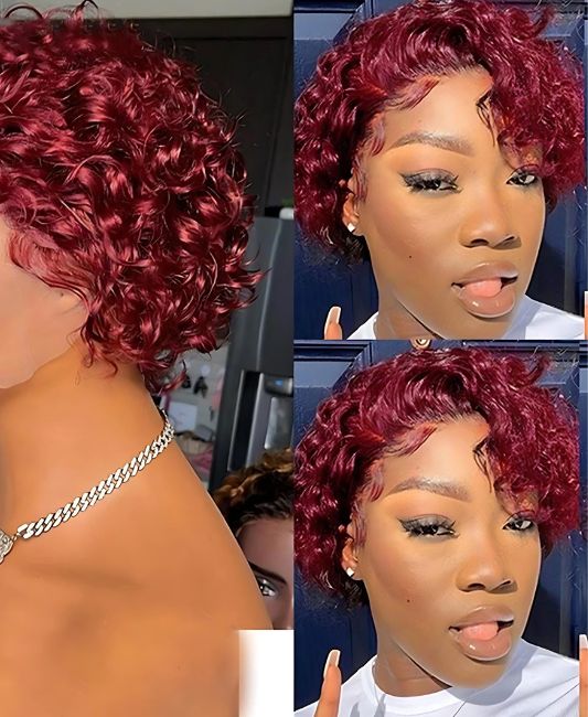 Short curly pixie human hair wigs