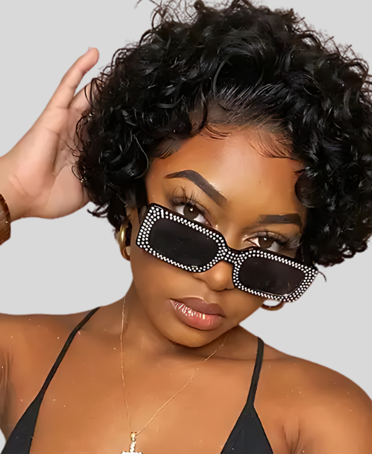 Short curly pixie human hair wigs